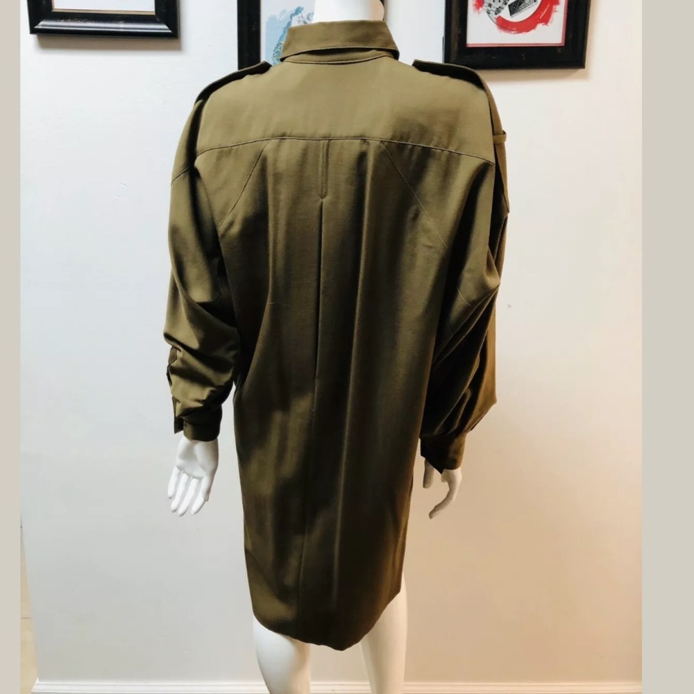 Vintage Ellen Tracy Olive Green L/S Shirt Dress 10 - Picture 3 of 9